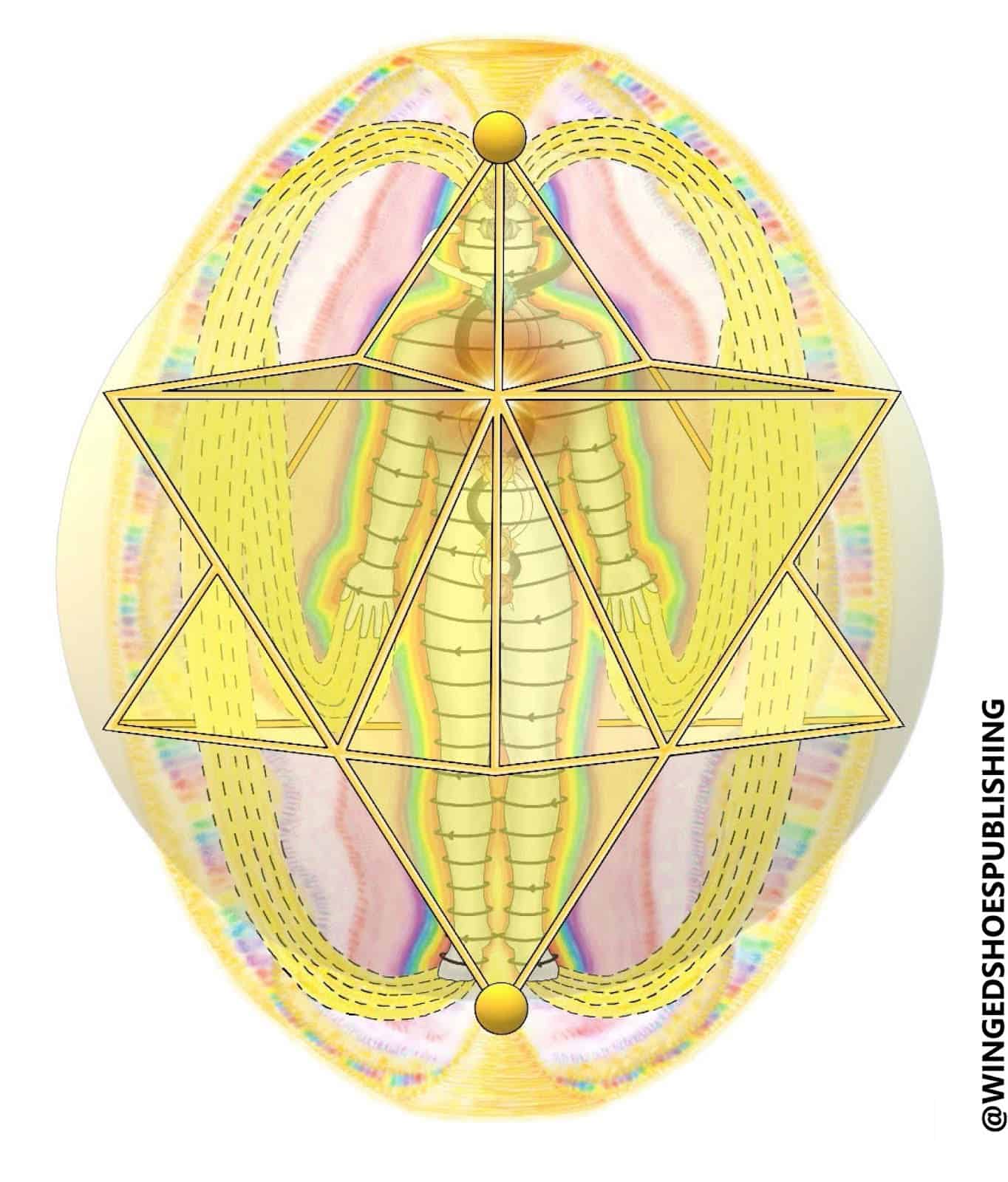 Visualisatie van de kundalini energie en chakra's in het menselijk lichaam.